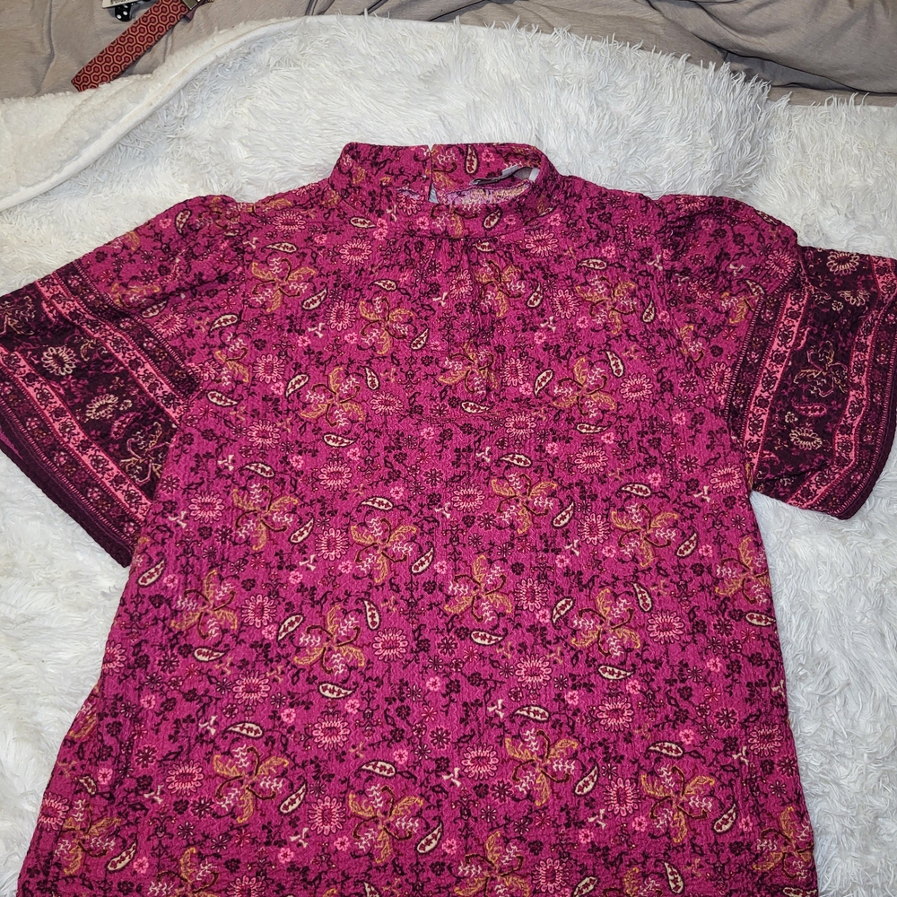 LOFT Pink and Purple Patterned Blouse